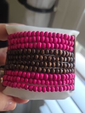Paparazzi Pink And Brown Wood Beaded Bracelet NWT
